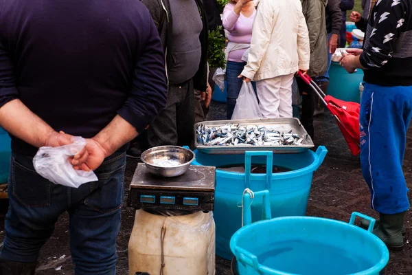 Vew do famoso mercado de peixe de rua, Catania — Fotografia de Stock