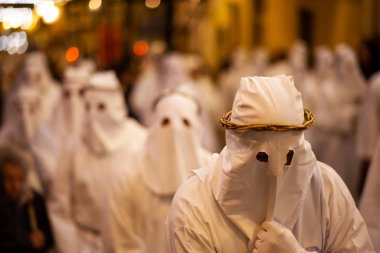 LEONFORTE, SICILY - APRIL, 19: Christian brethren during the traditional Good Friday procession on April 19, 2019