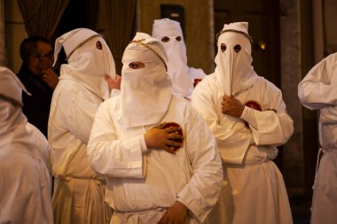 LEONFORTE, SICILY - APRIL, 19: Christian brethren during the traditional Good Friday procession on April 19, 2019