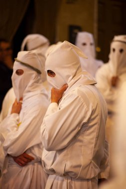 LEONFORTE, SICILY - APRIL, 19: Christian brethren during the traditional Good Friday procession on April 19, 2019