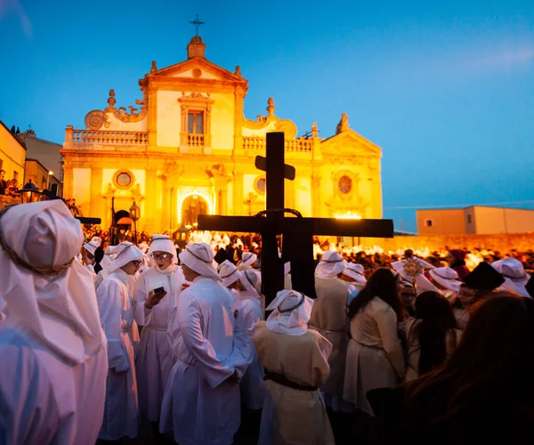 Leonforte Sicily April Christian Brethren Traditional Good Friday Procession April — Stockfoto