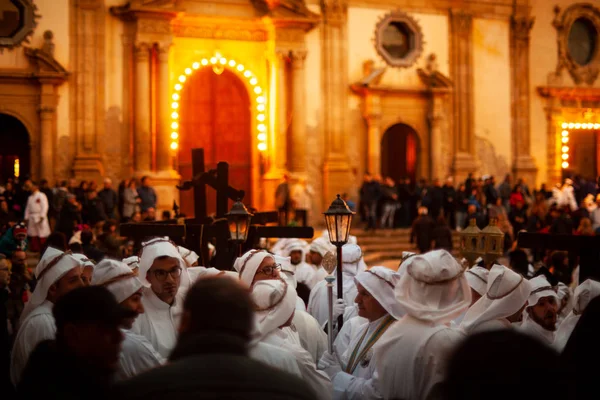 Leonforte Sicily April Christian Brethren Traditional Good Friday Procession April — стокове фото