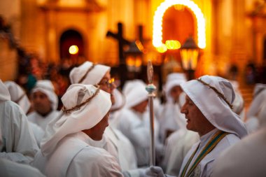 LEONFORTE, SICILY - APRIL, 19: Christian brethren during the traditional Good Friday procession on April 19, 2019