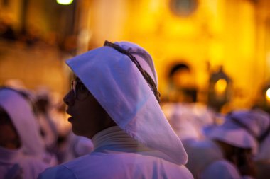 LEONFORTE, SICILY - APRIL, 19: Christian brethren during the traditional Good Friday procession on April 19, 2019
