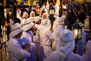 LEONFORTE, SICILY - APRIL, 19: Christian brethren during the traditional Good Friday procession on April 19, 2019
