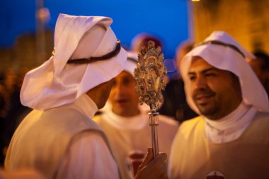 LEONFORTE, SICILY - APRIL, 19: Christian brethren during the traditional Good Friday procession on April 19, 2019