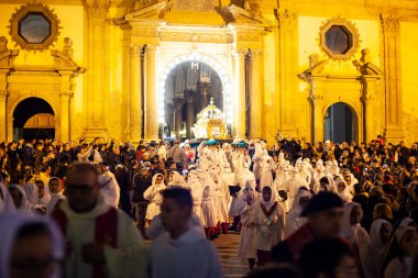 LEONFORTE, SICILY - APRIL, 19: Christian brethren during the traditional Good Friday procession on April 19, 2019