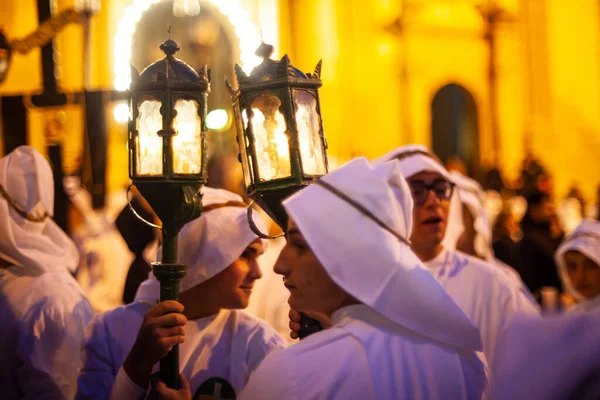 Leonforte Sicilia Aprile Fratelli Cristiani Durante Tradizionale Processione Del Venerdì — Foto Stock