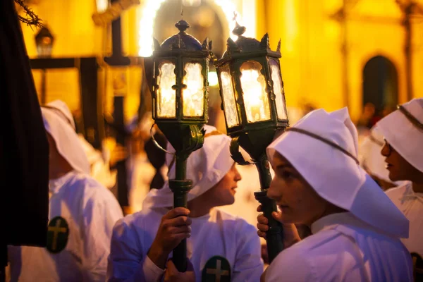 Leonforte Sicilia Aprile Fratelli Cristiani Durante Tradizionale Processione Del Venerdì — Foto Stock