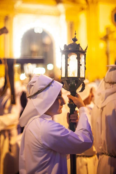 Leonforte Sicily April Christian Brethren Traditional Good Friday Procession April — Stock Photo, Image