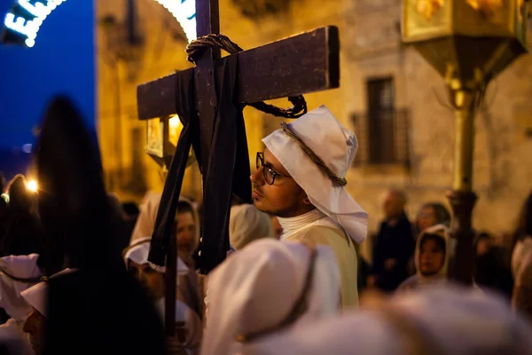 Leonforte Sicily April Christian Brethren Traditional Good Friday Procession April — Stock Photo, Image