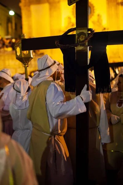 Leonforte Sicilia Abril Hermanos Cristianos Durante Tradicional Procesión Del Viernes — Foto de Stock