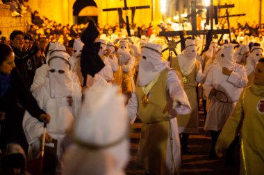 LEONFORTE, SICILY - APRIL, 19: Christian brethren during the traditional Good Friday procession on April 19, 2019