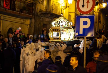 LEONFORTE, SICILY - APRIL, 19: Christian brethren during the traditional Good Friday procession on April 19, 2019