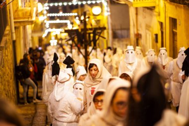 LEONFORTE, SICILY - APRIL, 19: Christian brethren during the traditional Good Friday procession on April 19, 2019