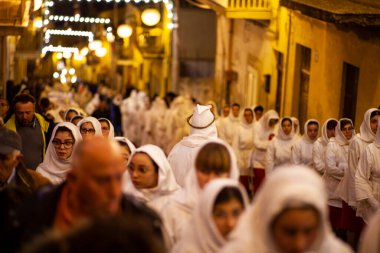 LEONFORTE, SICILY - APRIL, 19: Christian brethren during the traditional Good Friday procession on April 19, 2019