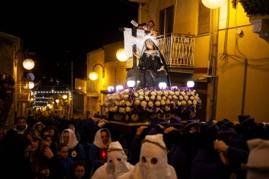 LEONFORTE, SICILY - APRIL, 19: Christian brethren during the traditional Good Friday procession on April 19, 2019