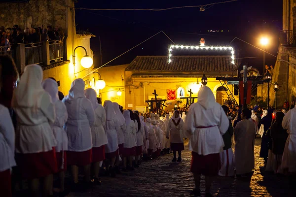 Leonforte Sicily April Christian Brethren Traditional Good Friday Procession April — Stock Photo, Image