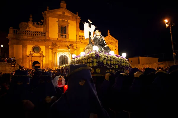 Leonforte Sicily April Christian Brethren Traditional Good Friday Procession April — Stockfoto
