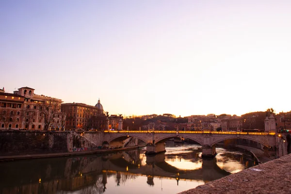 Vista Ponte Vittorio Emanuele Pôr Sol Roma — Fotografia de Stock