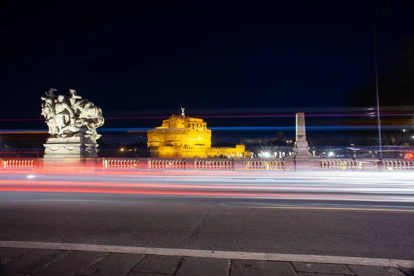 Night View Mausoleum Hadrian Usually Known Castel Sant Angelo Vittorio — Stock Photo, Image