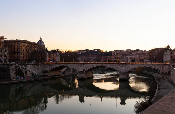 Zicht Vittorio Emanuele Brug Bij Zonsondergang Rome — Stockfoto