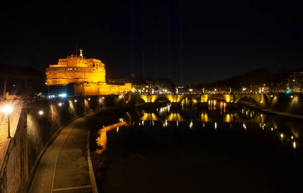 Night View Mausoleum Hadrian Usually Known Castel Sant Angelo Bridge — Stock Photo, Image