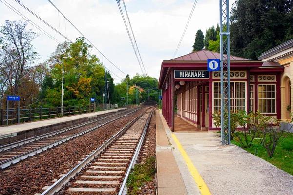 Vista Histórica Estação Ferroviária Miramare Trieste — Fotografia de Stock