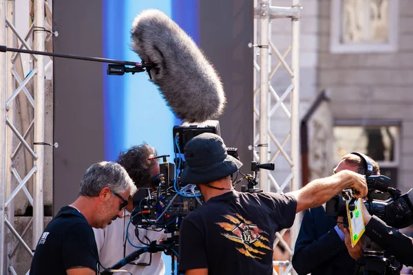 Trieste Itália Setembro Nos Bastidores Equipe Filmagem Filmando Cena Filme — Fotografia de Stock