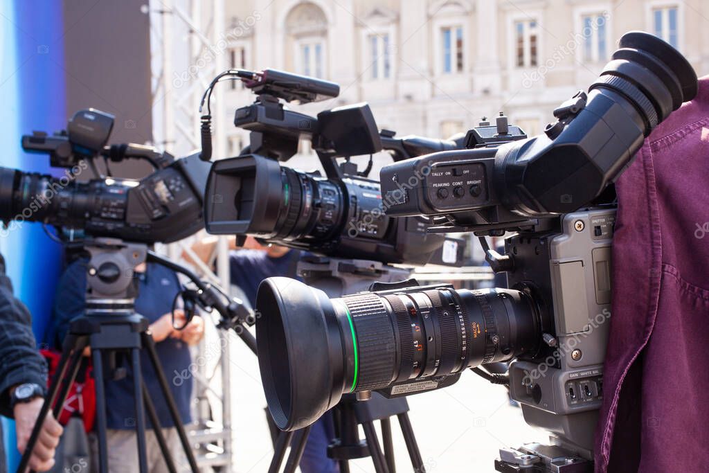 Professional digital camera setup on outdoor movie set