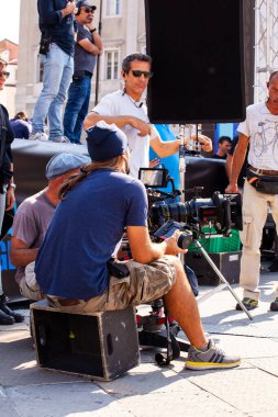Trieste, İtalya - Eylül 07: perde arkası. Film ekibi, Gabriele Salvatores 'in yönetmenliğini yaptığı Il Ragazzo' yu filme alıyor.