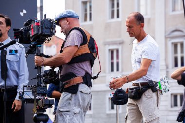 Trieste, İtalya - Eylül 07: perde arkası. Film ekibi, Gabriele Salvatores 'in yönetmenliğini yaptığı Il Ragazzo' yu filme alıyor.