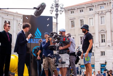 Trieste, İtalya - Eylül 07: perde arkası. Film ekibi, Gabriele Salvatores 'in yönetmenliğini yaptığı Il Ragazzo' yu filme alıyor.