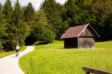 Slovenya 'nın Bohinj kentinde dağ bisikleti yarışçısı