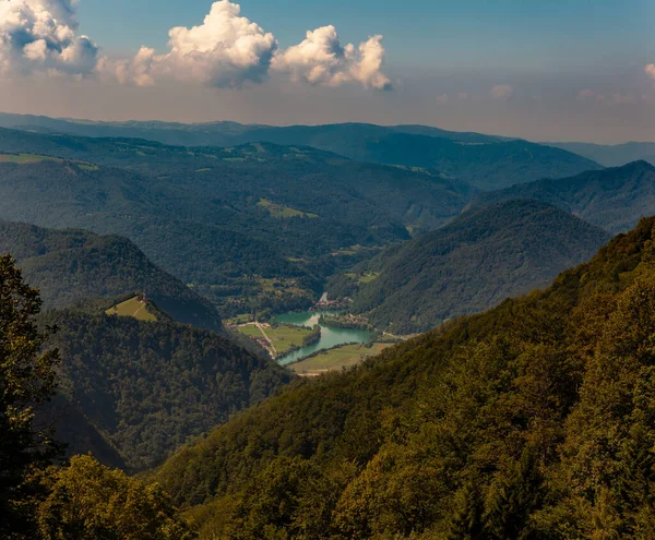 Vista Dall Alto Del Fiume Soca Dalla Montagna Sopra Tolmin — Foto Stock