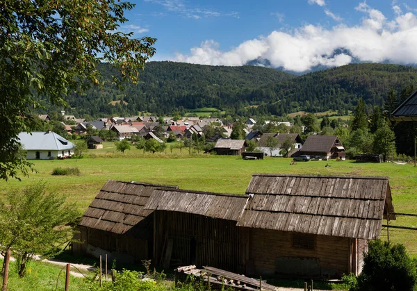 Άποψη Του Σλοβενικού Σαλέ Στη Μικρή Πόλη Stara Fuzina Κοντά — Φωτογραφία Αρχείου