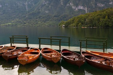 Kiralık teknelerin olduğu yere parkedilmiş ahşap teknelerin görüntüsü