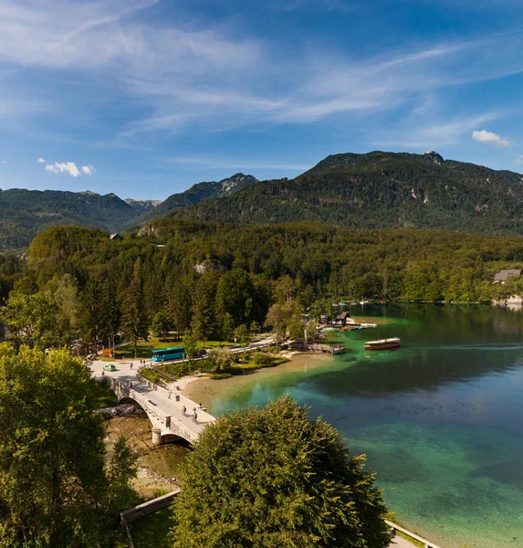 Vista Dall Alto Del Ponte Sul Lago Bohinj Slovenia — Foto Stock