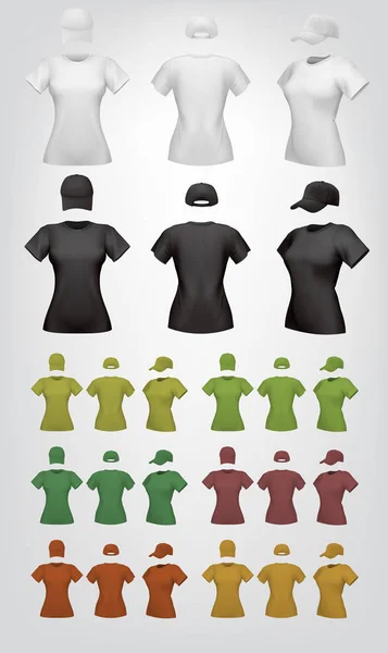 Modèle de t-shirt et casquette femme uni . — Image vectorielle