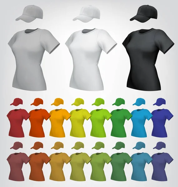 Plain femminile t-shirt e cap modello . — Vettoriale Stock