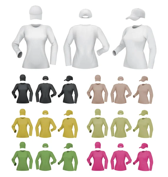 Modelo de camisa de manga comprida feminino liso no fundo branco . — Vetor de Stock