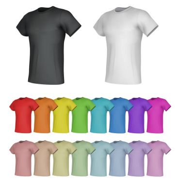 Düz erkek t-shirt şablonları. İzole arka plan.