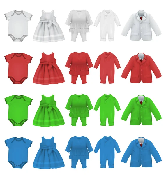 Conjunto de vestido de macacão de bebê e casaco em branco modelo . — Vetor de Stock