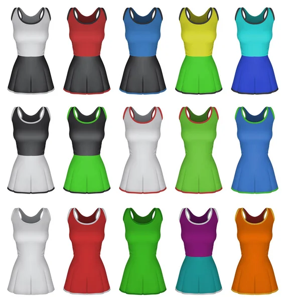 Modelo de vestido netball feminino liso isolado no branco . — Vetor de Stock