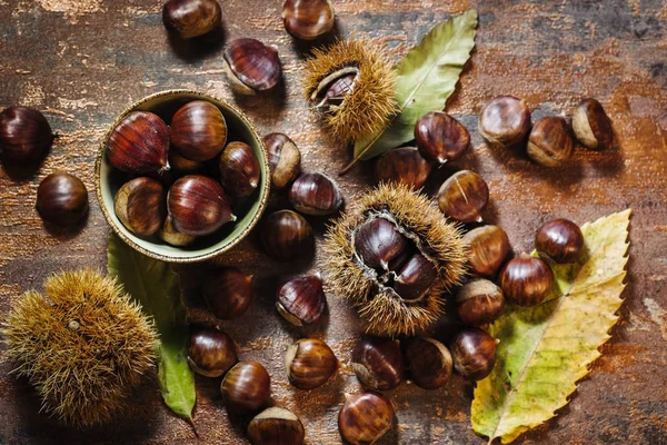 Frische rohe Kastanien — Stockfoto