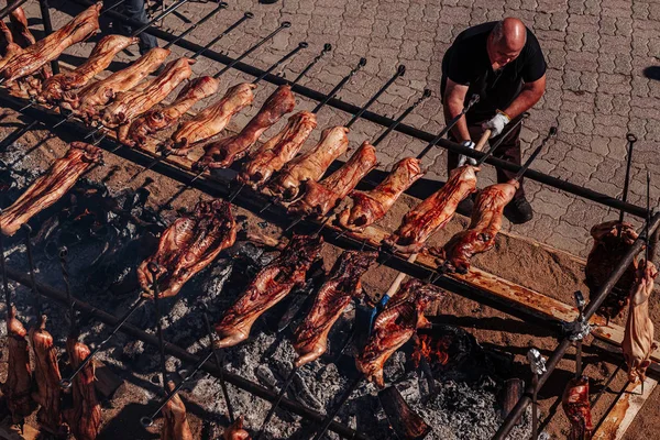 Orgosolo, Sardinia / October 2019: The old tradition of coot t — стокове фото