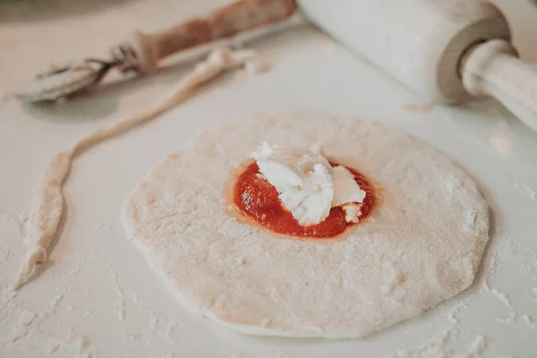 Elaboración Bocadillos Panzerotti Caseros Puglia Italia —  Fotos de Stock