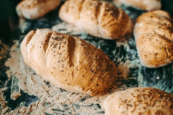 Frisch Gebackenes Brot Beim Bäcker — Stockfoto