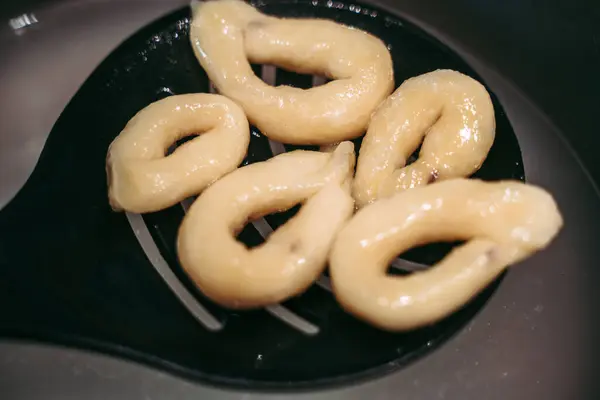 Lanche Salgado Taralli Feito Mão Típico Puglia Itália — Fotografia de Stock