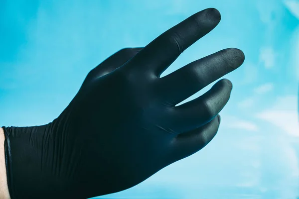 Black Disposable Nitrile Gloves Protect Agains Virus Infections — Stock Photo, Image
